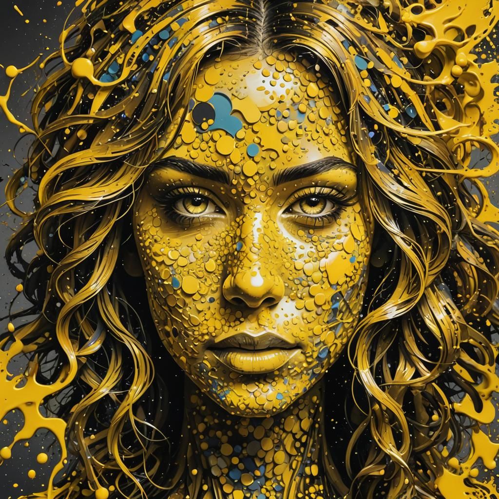 Kinetic Pointillist Portrait in Yellow Monochromatic