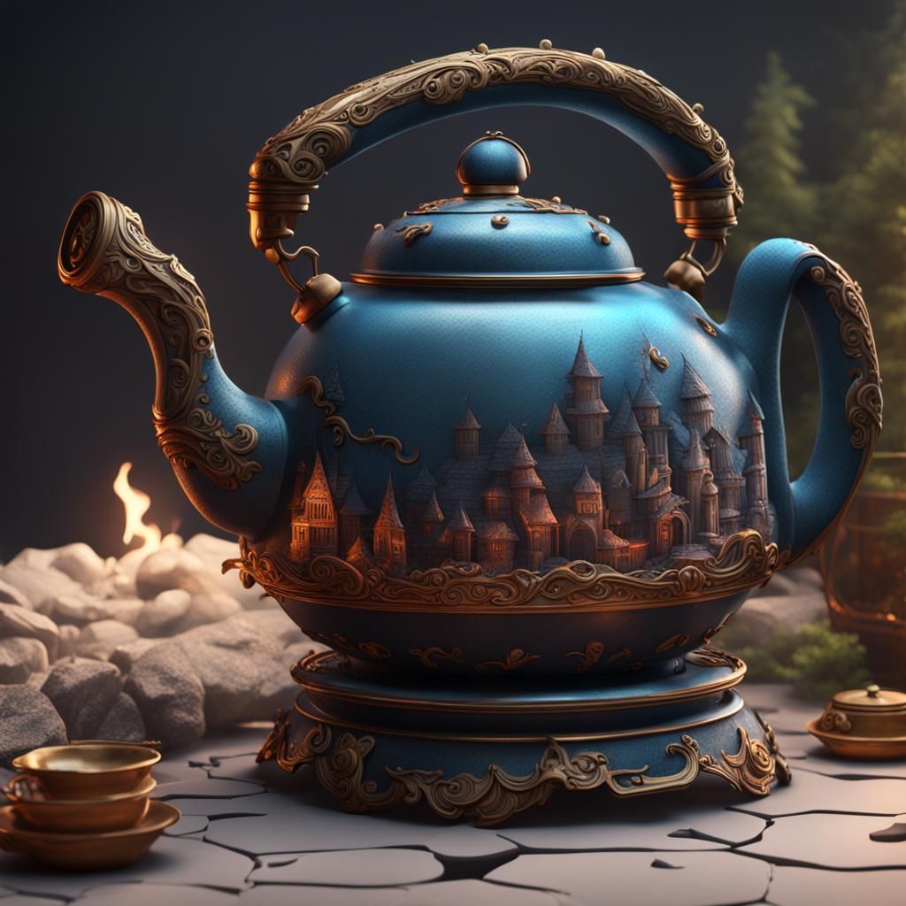 Fantastical Kettle in Detailed Matte Painting Style
