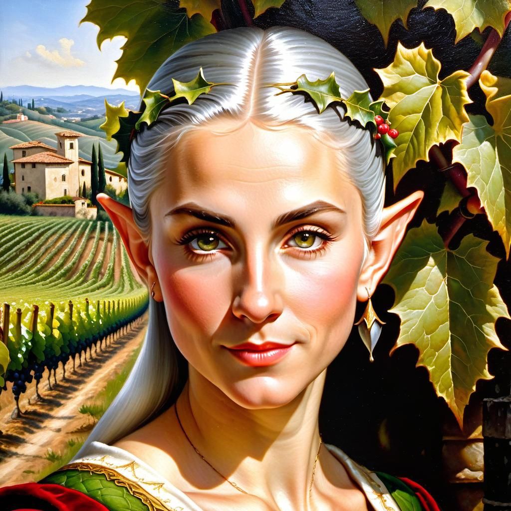 Renaissance Oil Portrait of a Silver-Haired Elf