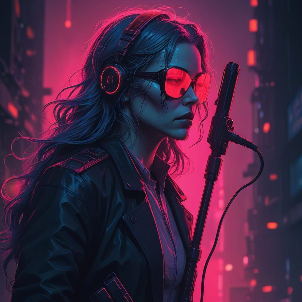 Gritty Neon Noir Cityscape in Cyberpunk Style