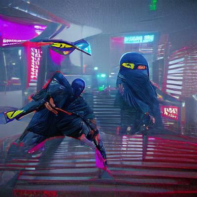 Cyberpunk Ninjas in Neon Cityscape