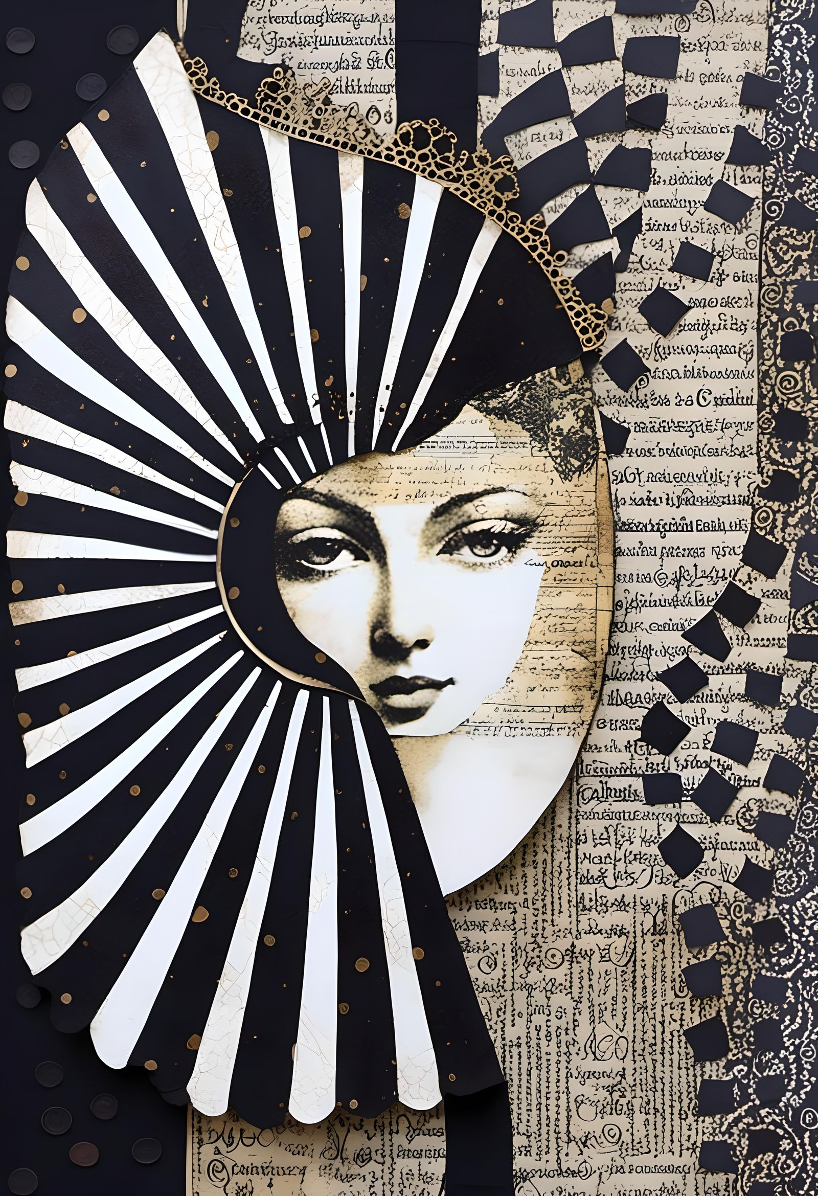 Elegant Mixed Media Collage Portrait in Klimt Style