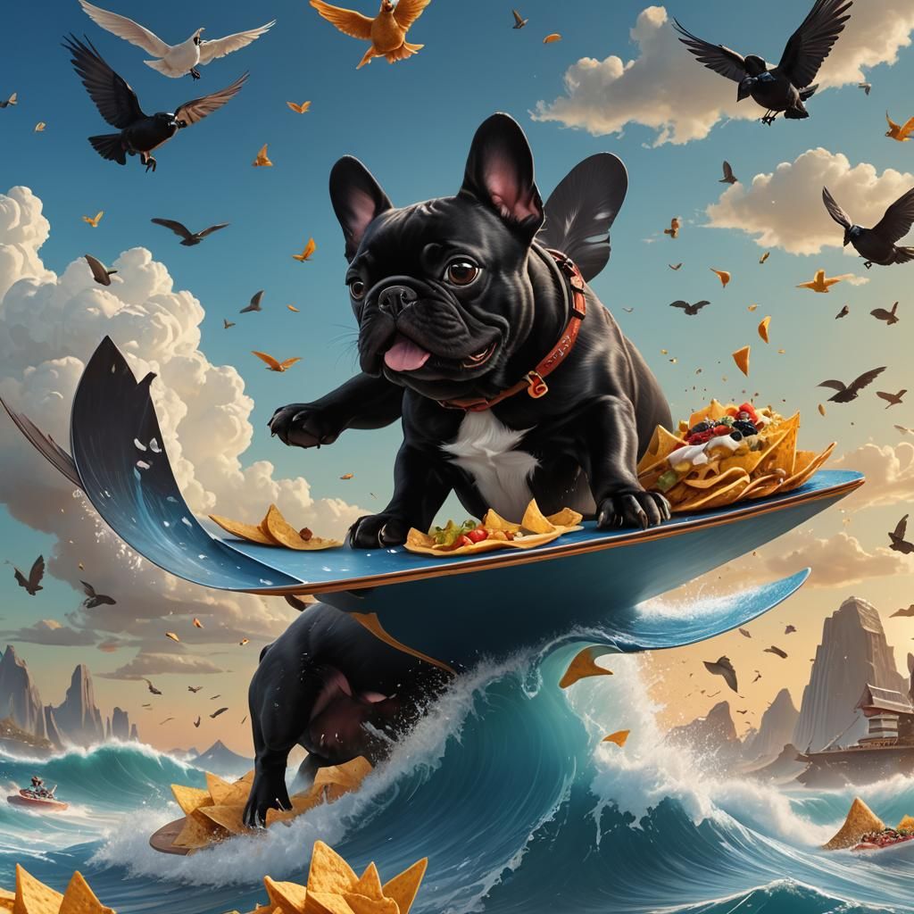 French Bulldog Rides Guitar on Nacho Wave