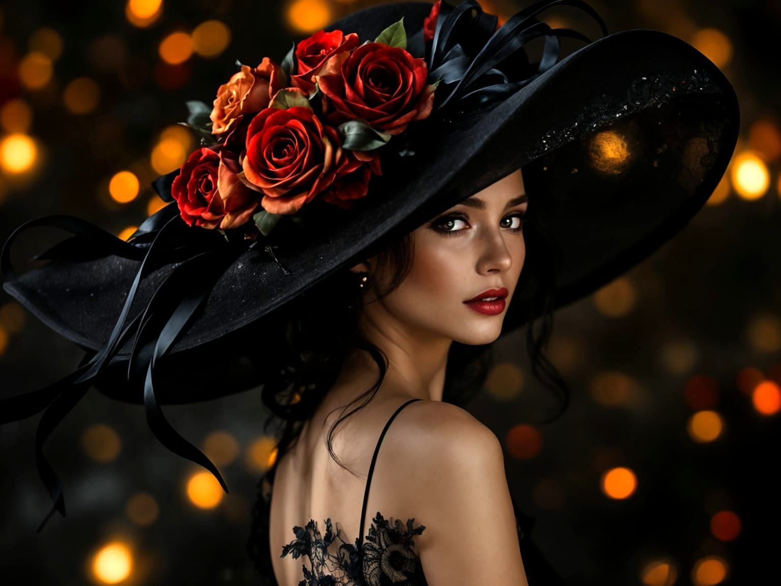 Aristocratic Woman in Extravagant Derby Hat: Fashion Photogr...