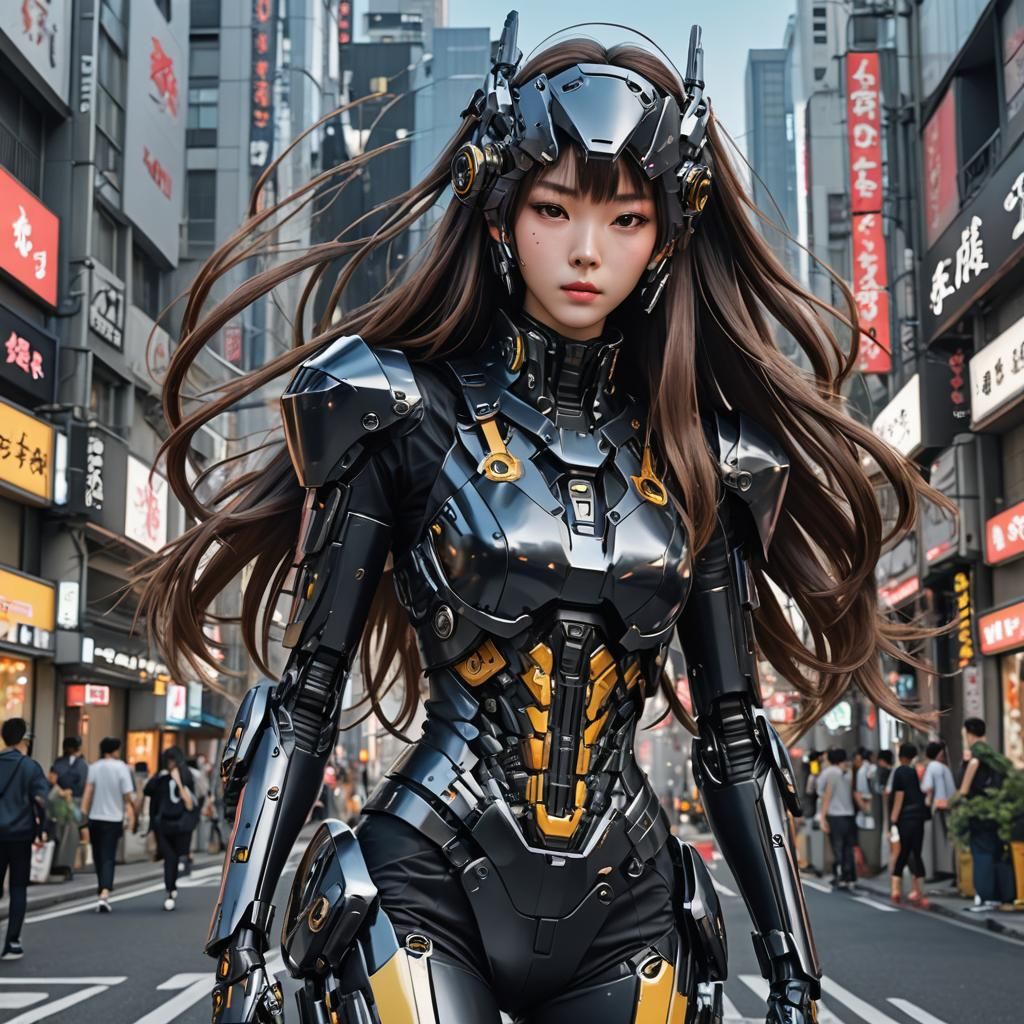 Korean Model in Mech Suit, Anime-Inspired 3D Art