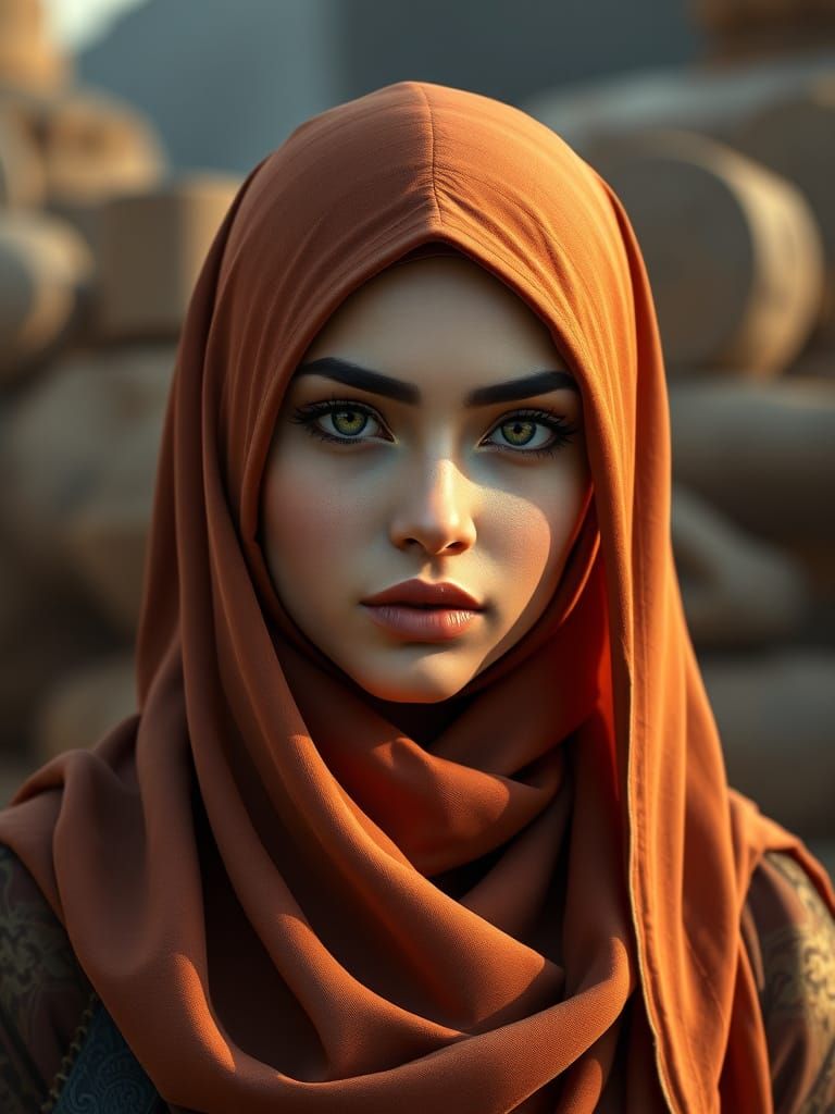 Fashionable Hijabi Portrait in Detailed Matte Style