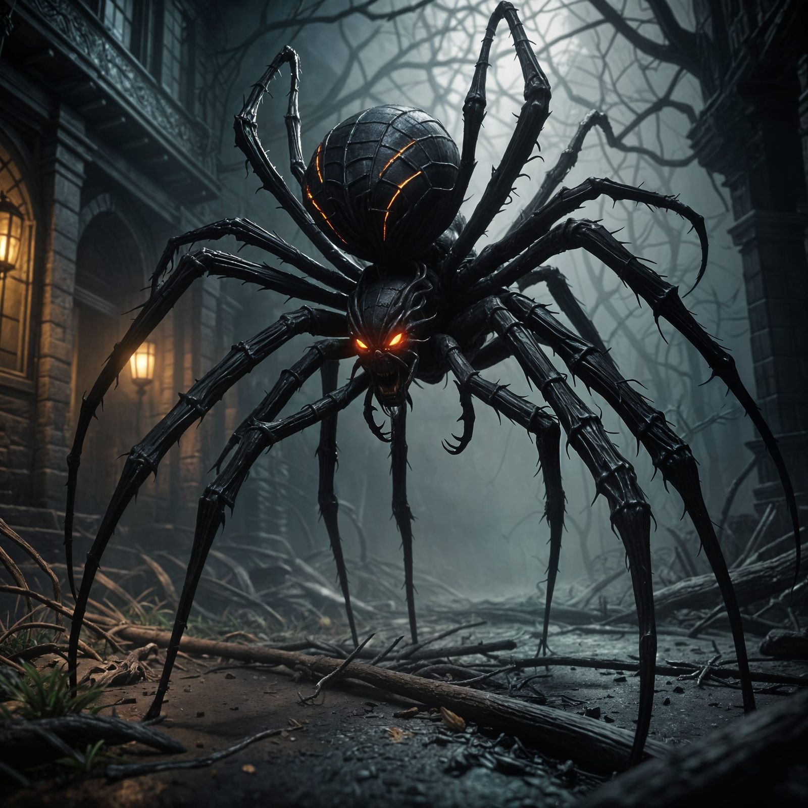 Nightmarish Spider Creature in Shadows