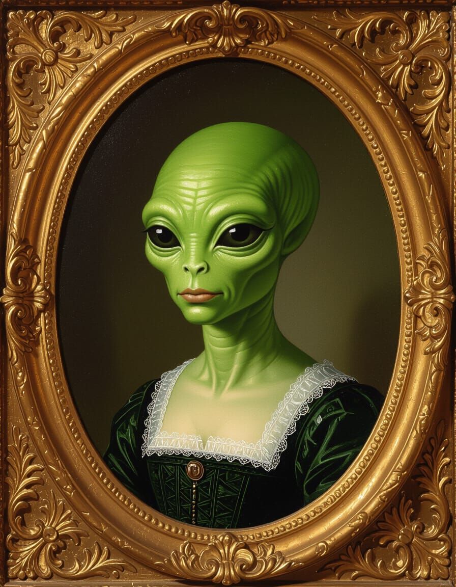 Victorian Portrait of a Green Alien in Renaissance Style
