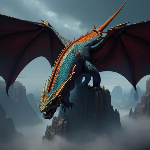 Dragon Flying Over Couple: Fantasy Concept Art