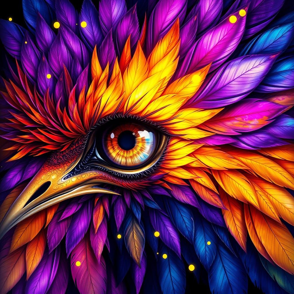 Iridescent Phoenix Eye in Alcohol Ink Splatter Style