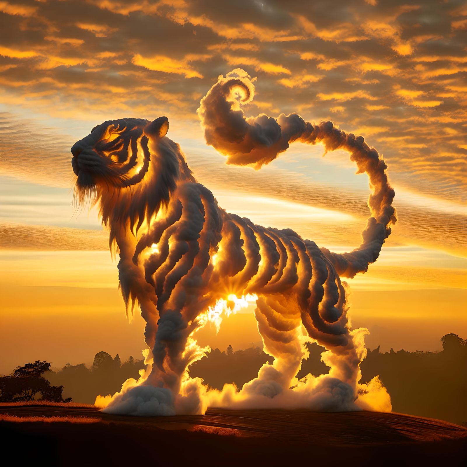 Ethereal Cloud Tiger in Golden Sunset Light
