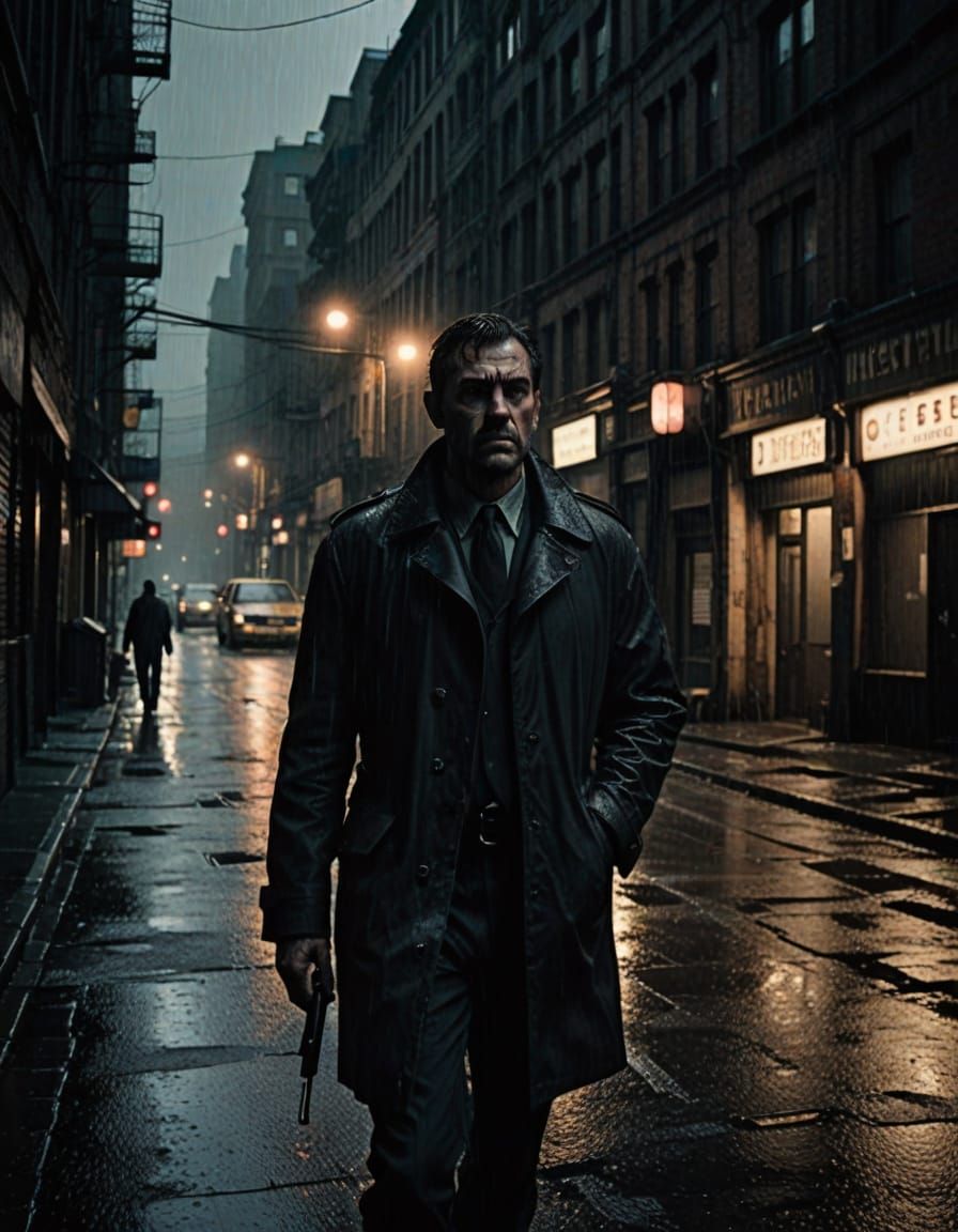 Gritty Ex-Cop Stands Amidst Brutalist Cityscape