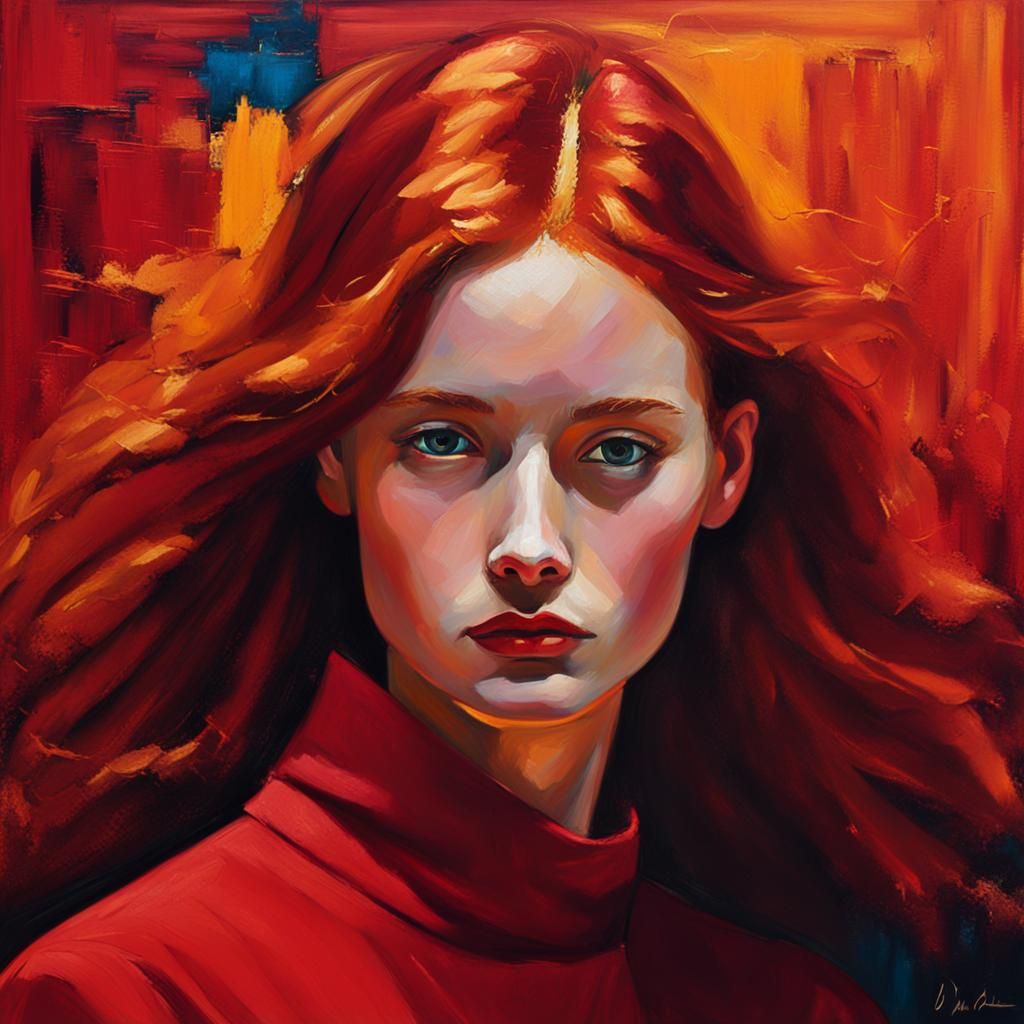 Woman in Red: An Oil Painting in Rothko Style