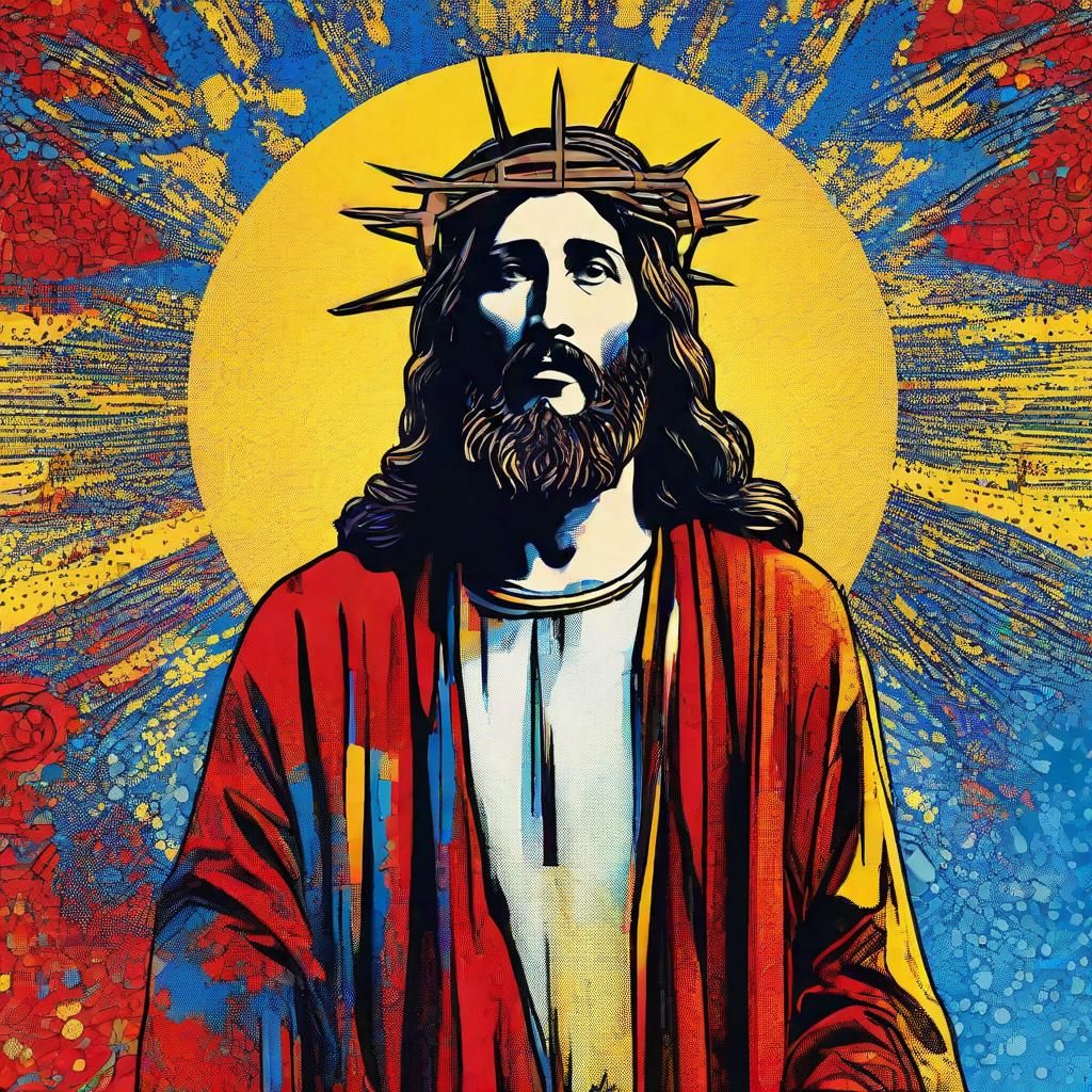 Jesus Christ in Pop Art Style with Bold Graphics