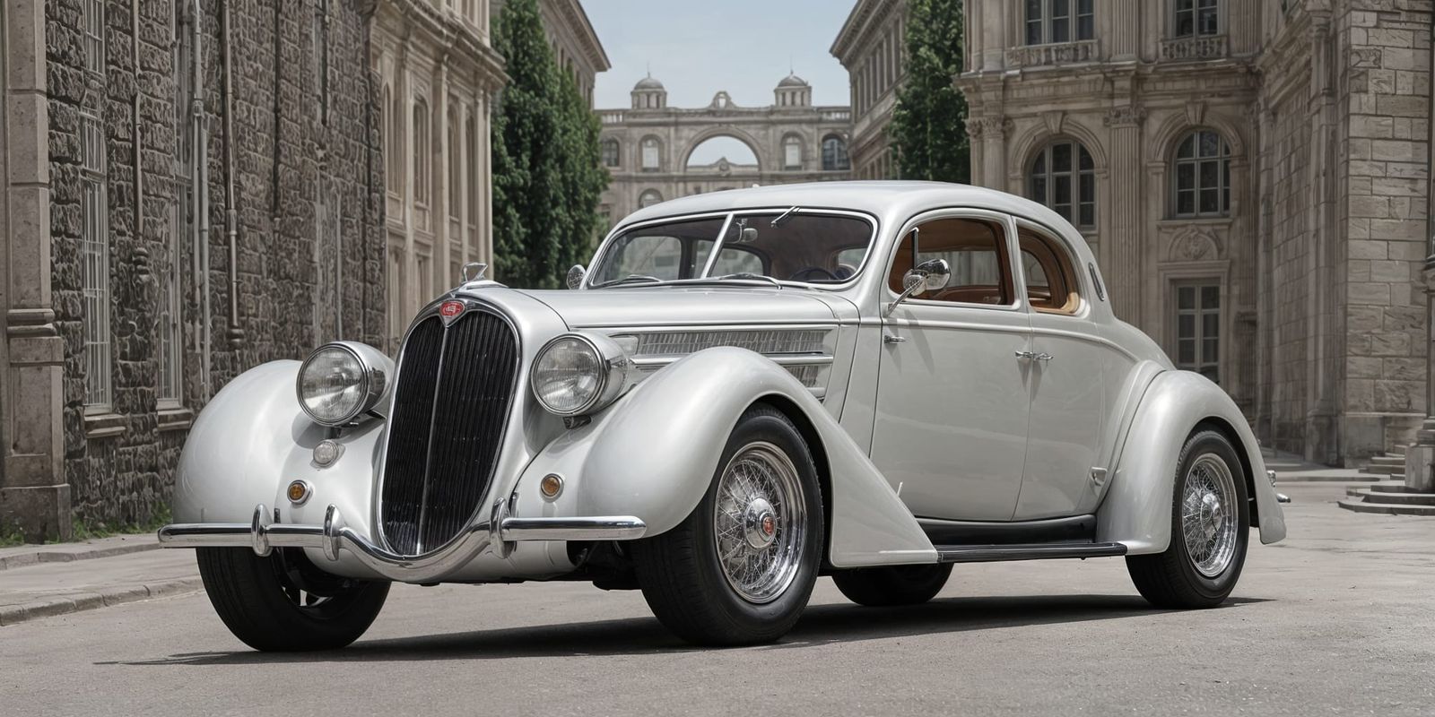 1936 White Luxury Coupe in Art Deco Style