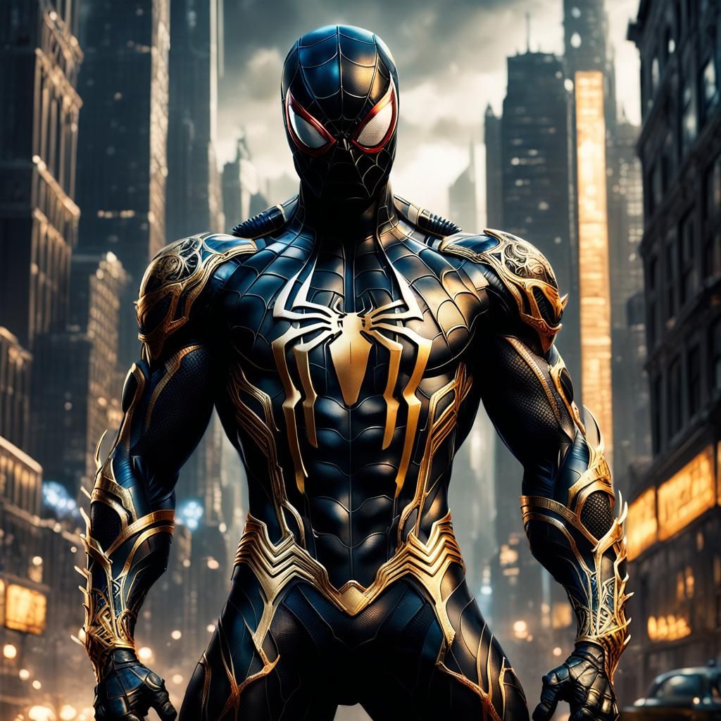 Spiderman Venom in Muscular Black and Gold Suit