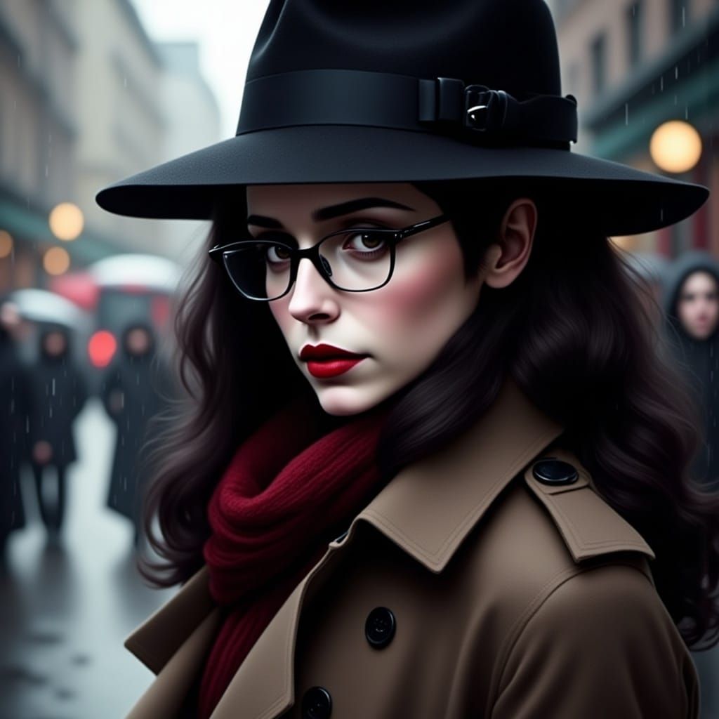 Beautiful Woman in Rainy City, Cinematic Hyperrealism