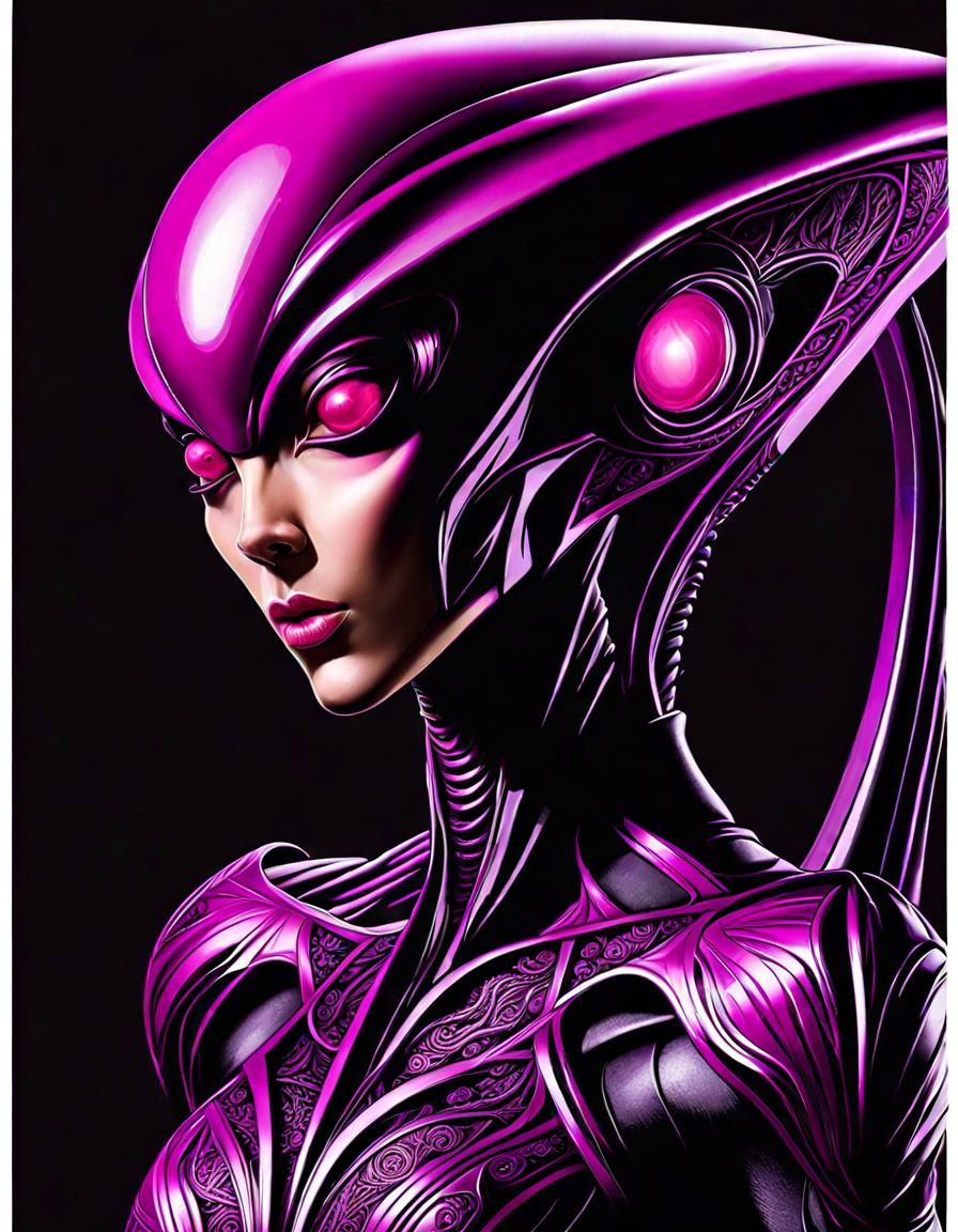 Beautiful Purple Alien Woman in Pop Art Style
