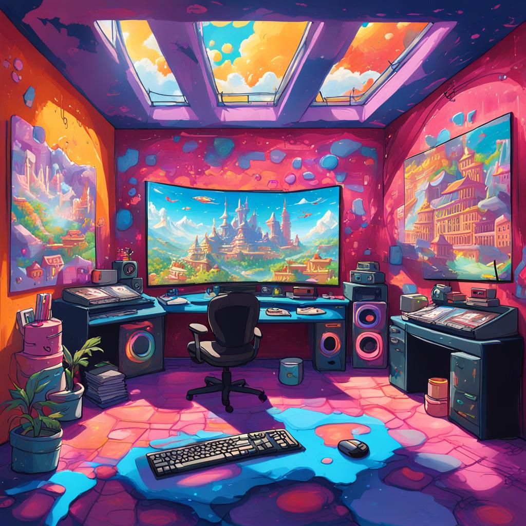 Anime Gaming Room with Fantasy View: Graffiti Art