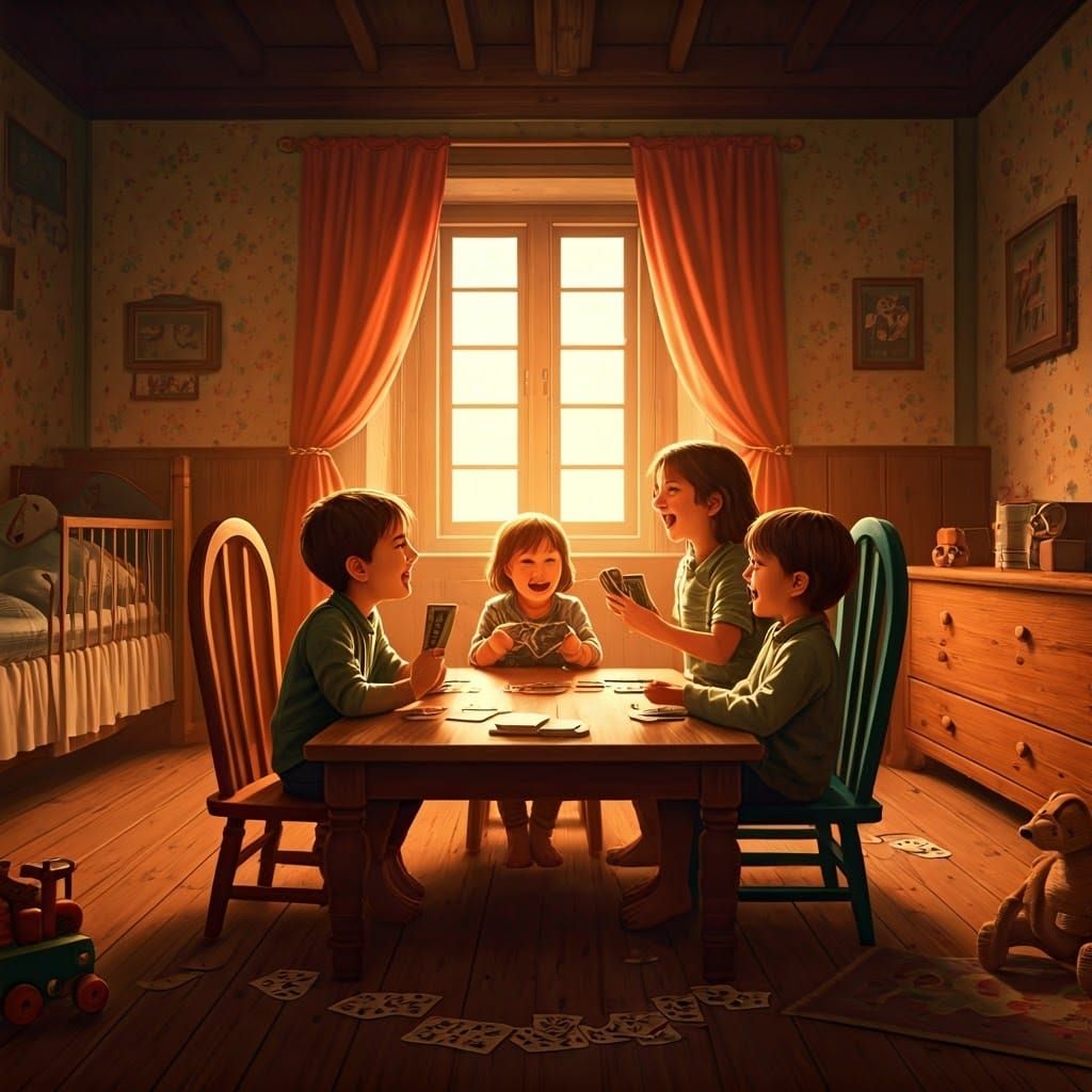 Children Playing Cards in a Whimsical Nursery