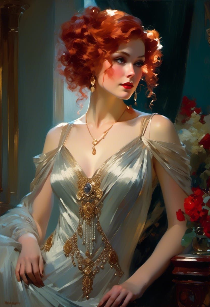 Dreamy Flapper Portrait in Surrealist Style