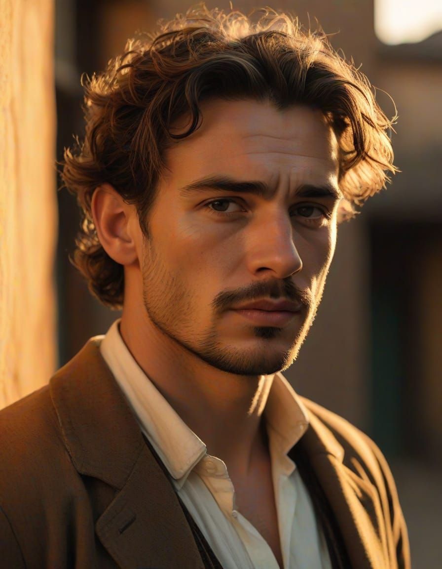 Confident Gentleman in Golden Hour Landscape