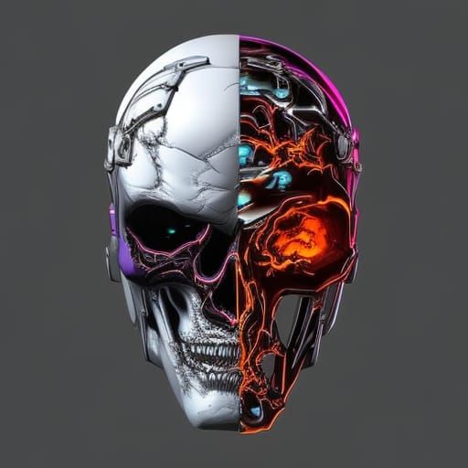 Hyperrealistic Cyborg Skeleton Head with Dramatic Lighting