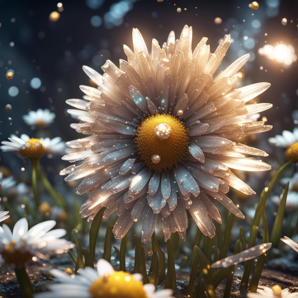 Crystallized Daisy in 3D Game Cinematic Style