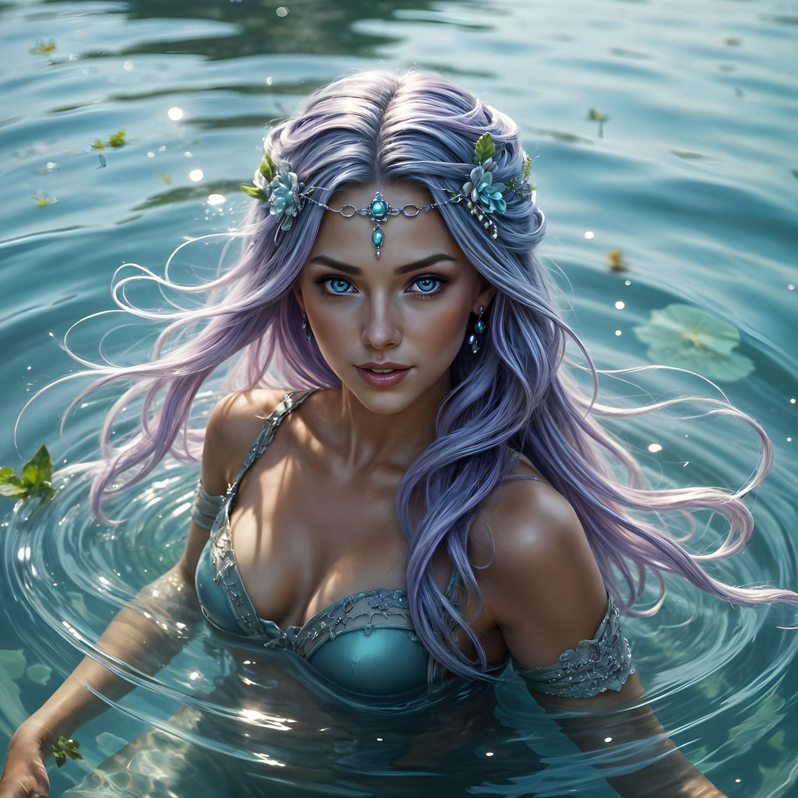 Ethereal Water Nymph in Aquatic Attire