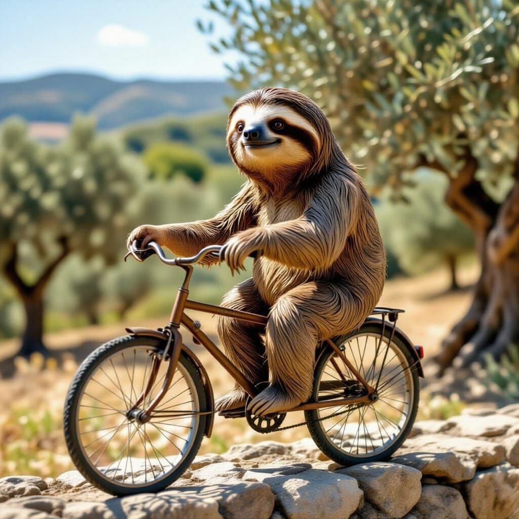 Sloth Cycling with Baby on Stone Wall
