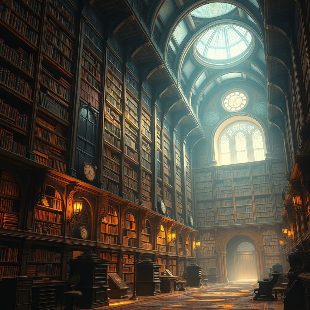Majestic Fantasy Library in Hyper-Detailed Matte Painting St...