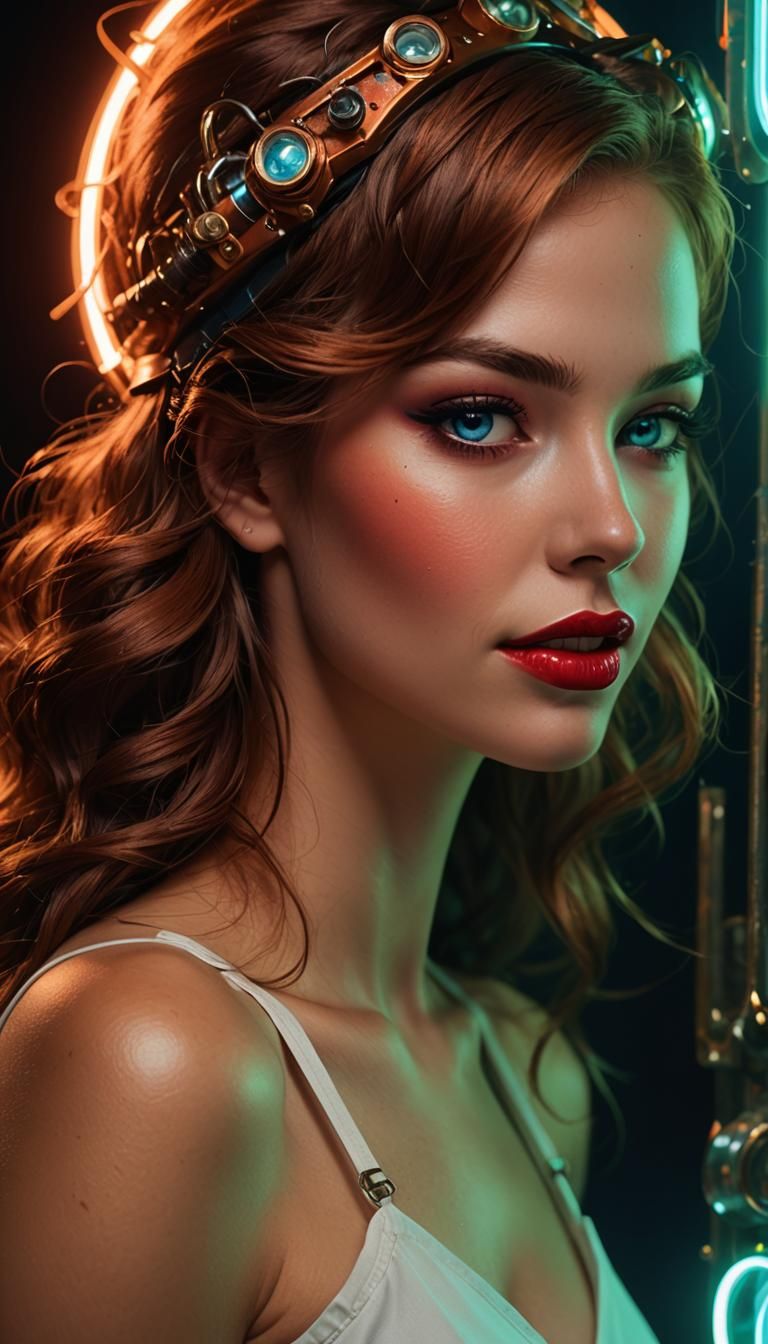 Neon Cola Logo with Laughing Woman, Hyperrealistic