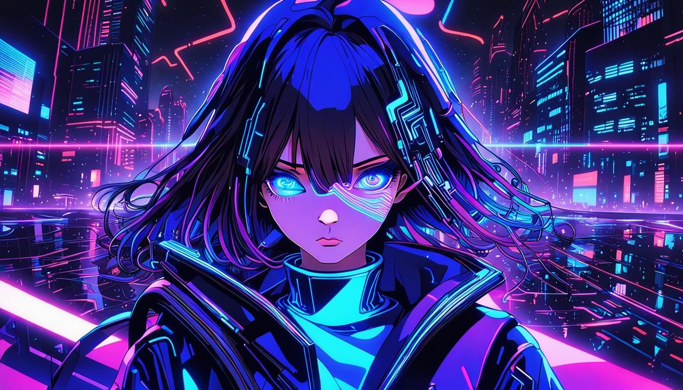Ethereal Anime Goddess in Neon Cyberpunk Hues
