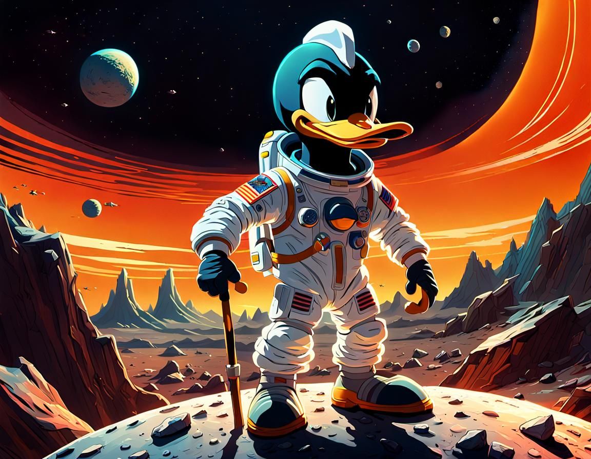 Daffy Duck Prospecting on Asteroid in Sci-Fi Art