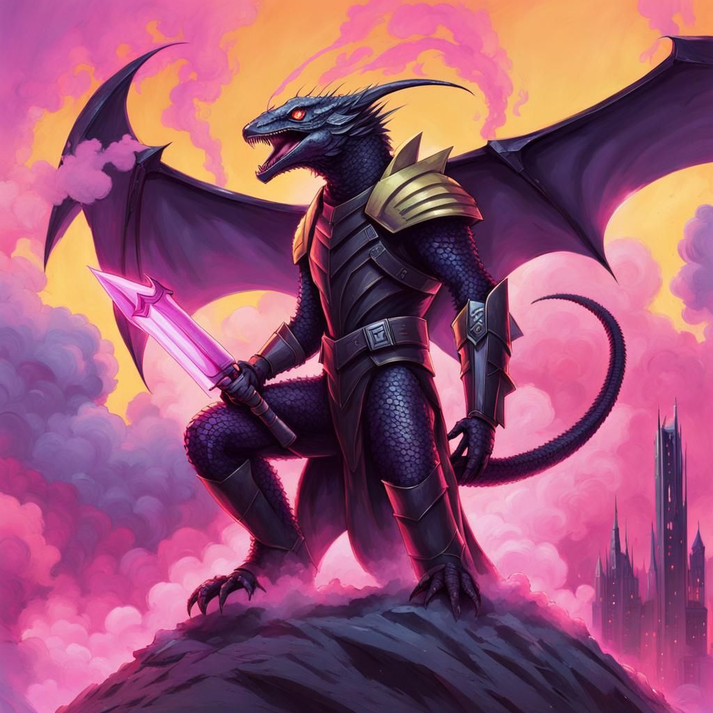 Wingless Lizard-Man Warlord in Pastel Techno Armor