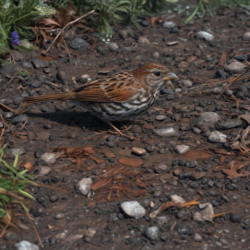 Camouflaged Fox Sparrow in Detailed Matte Painting