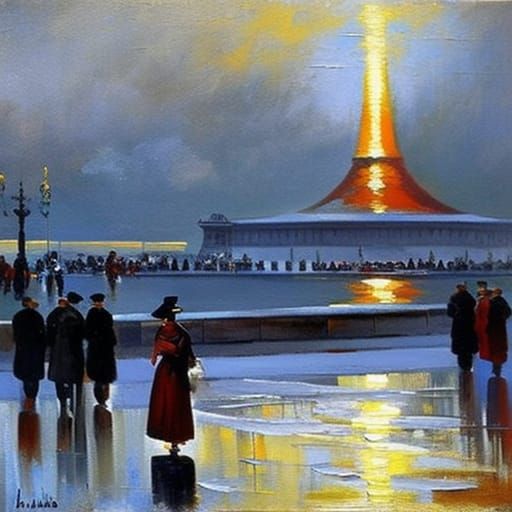 City Square Painting with Contrasting Colors