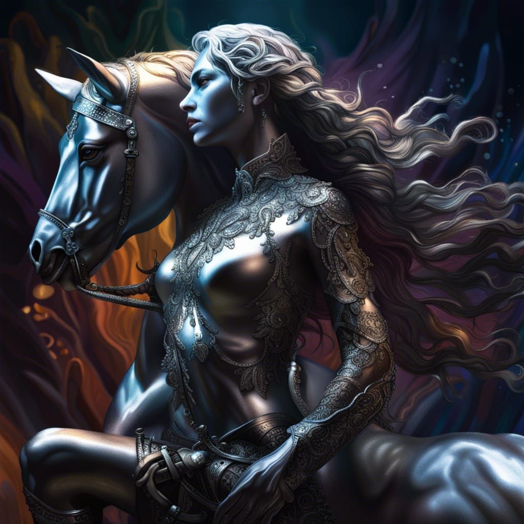 Armored Female Centaur in Hyperrealistic Splash Art