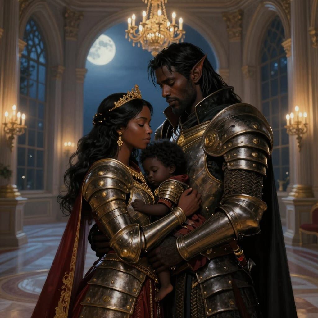 Warrior Princess with Family in Palace at Night