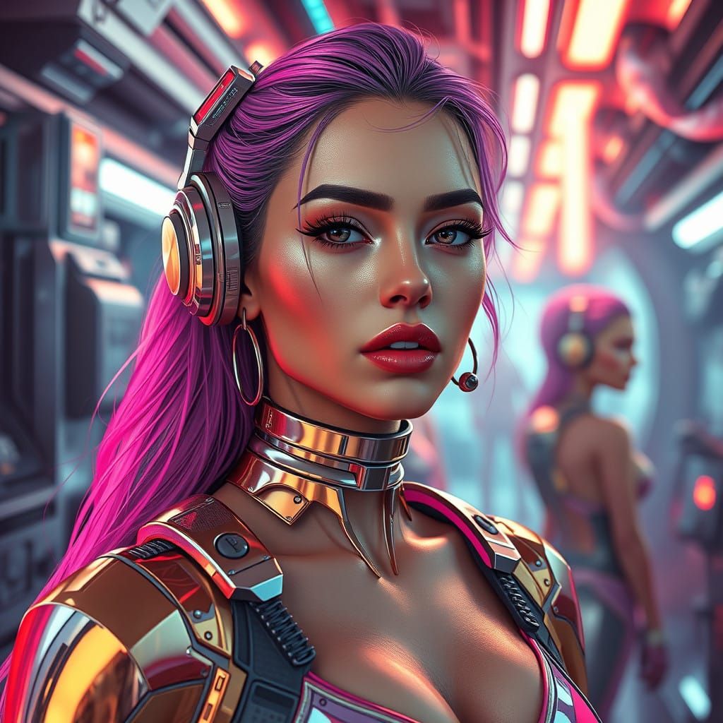 Women in Futuristic High-Tech Environment