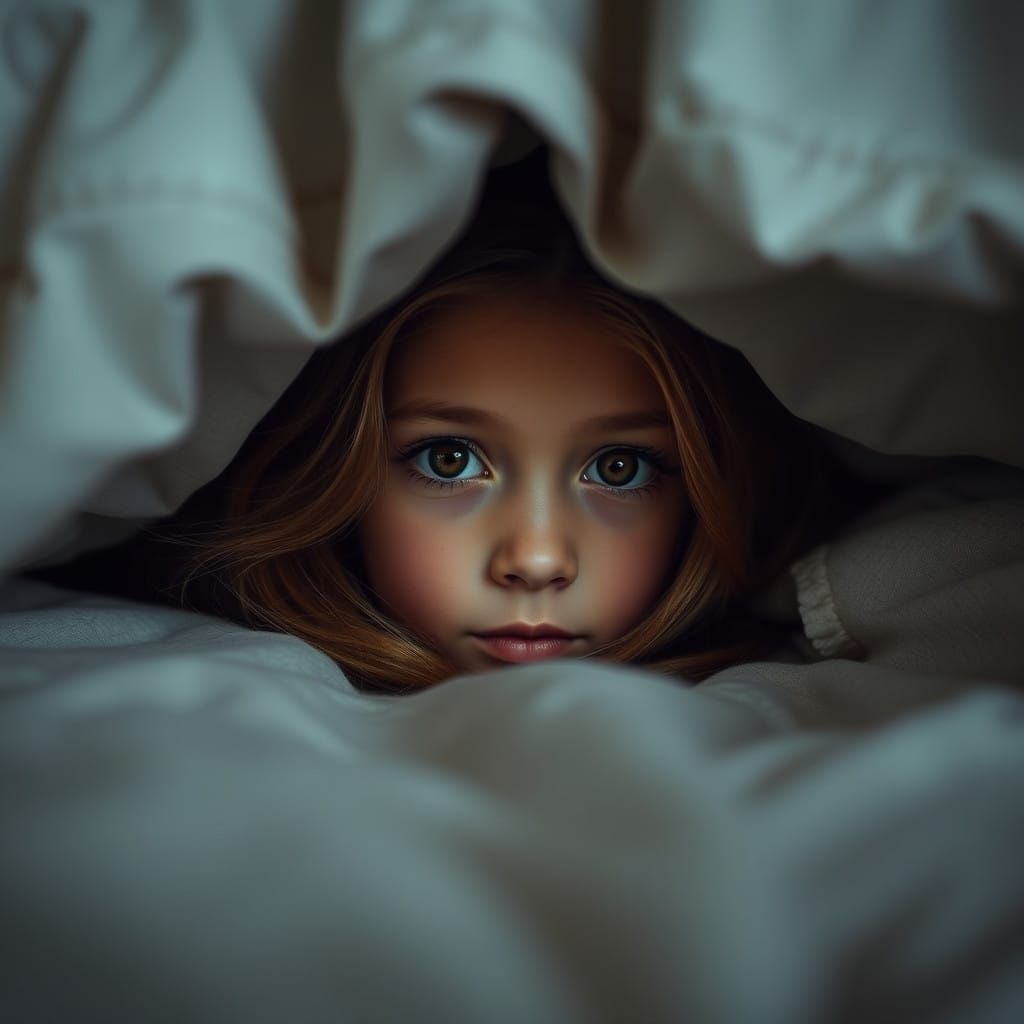 Girl Hides under the Bed in a Cozy Attic