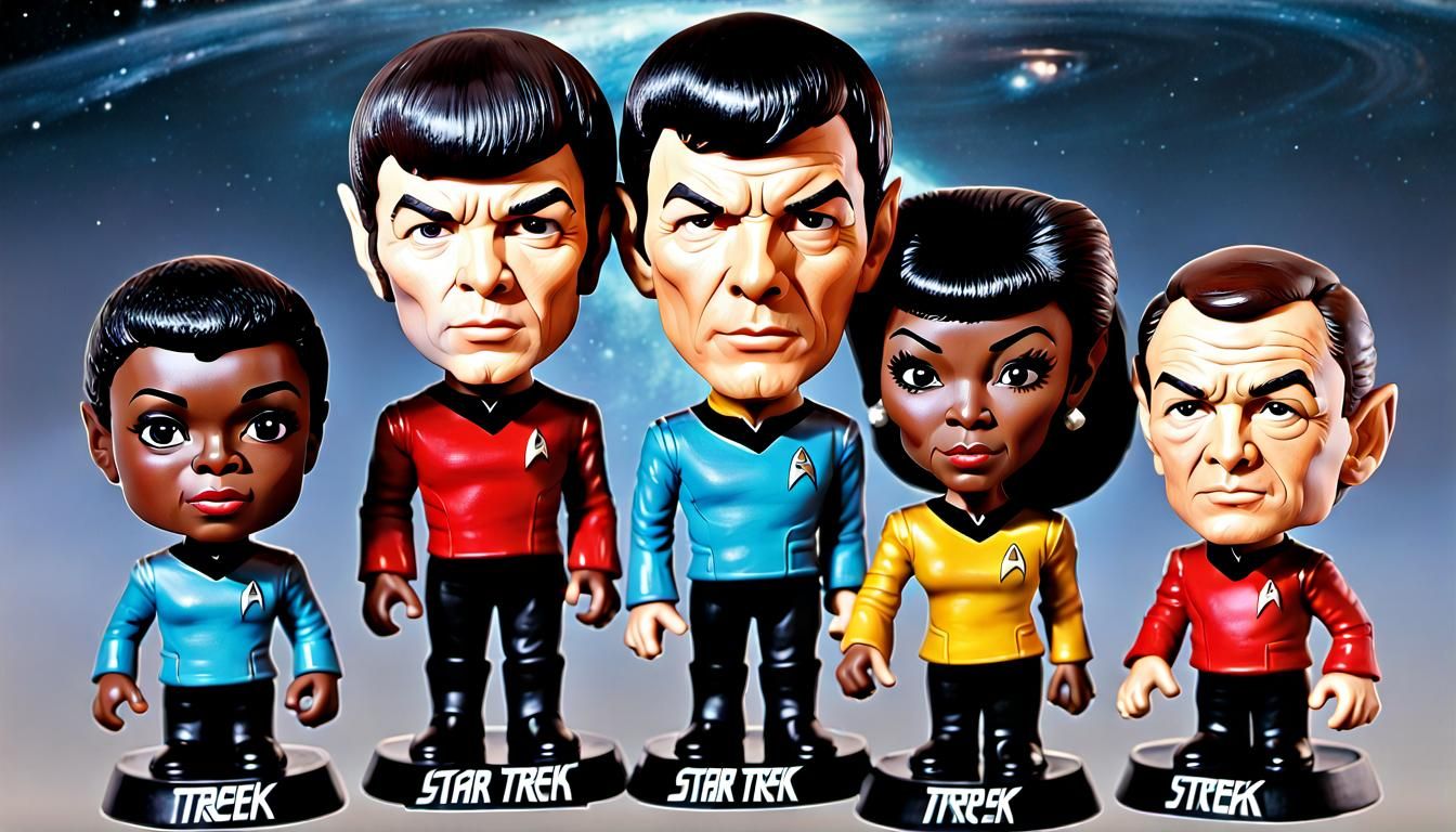 Star Trek Crew Bobbleheads in Space Galaxy