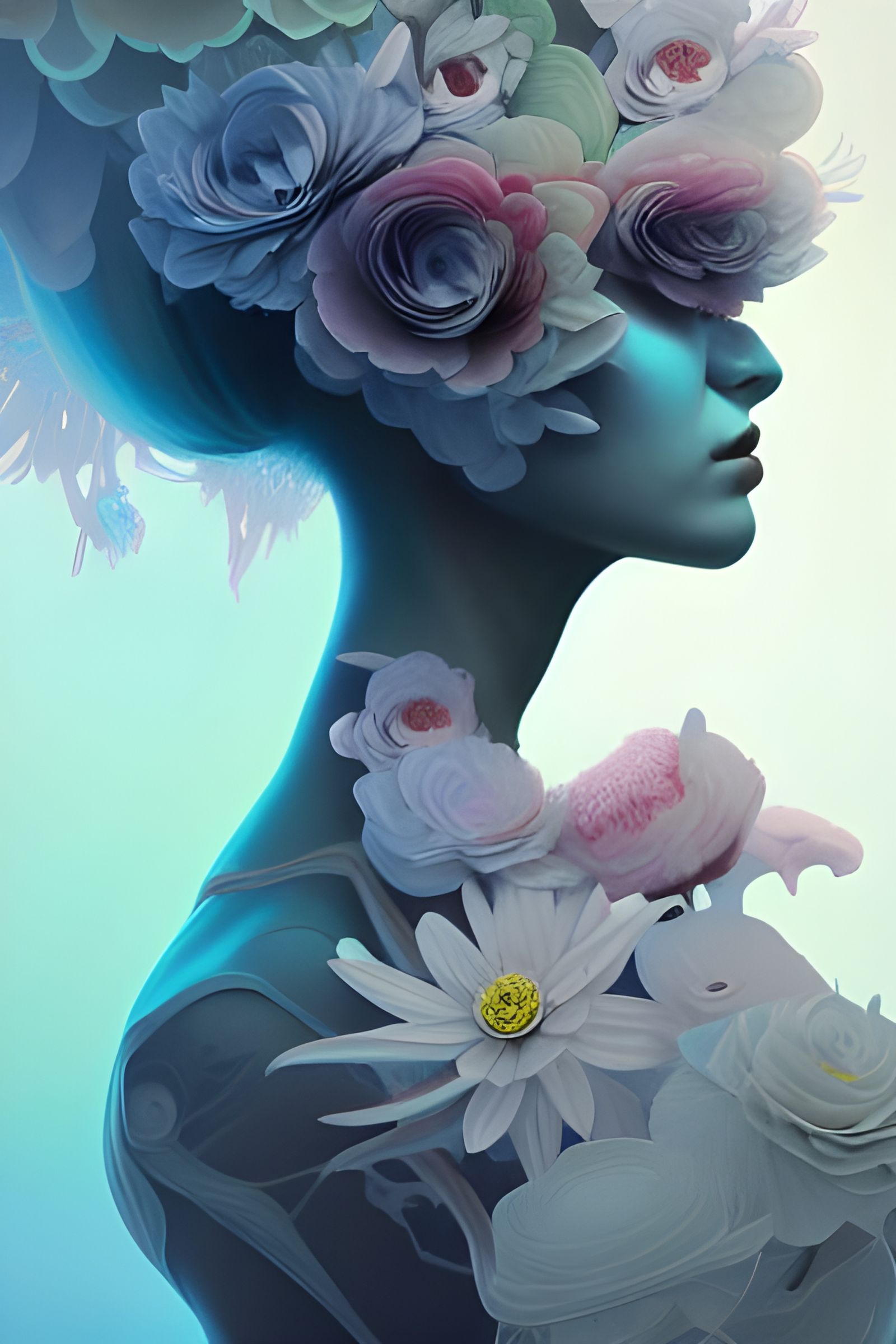 Flower Human Merge in Detailed Digital Art Style