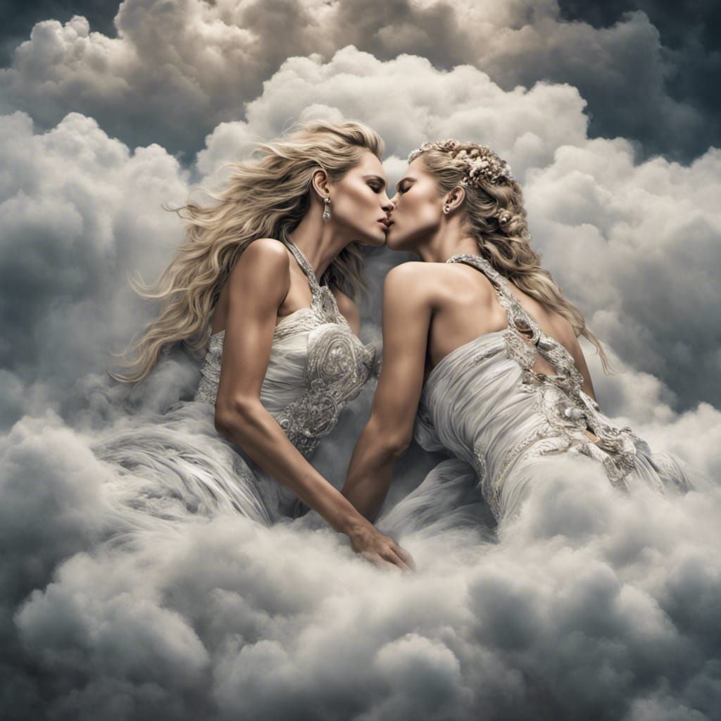 Love Goddesses Kissing on a Cloud in 8K