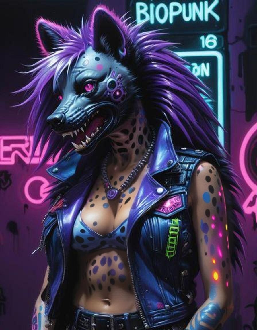 Furry Hyena with Neon Bodypaint in Street Art Style