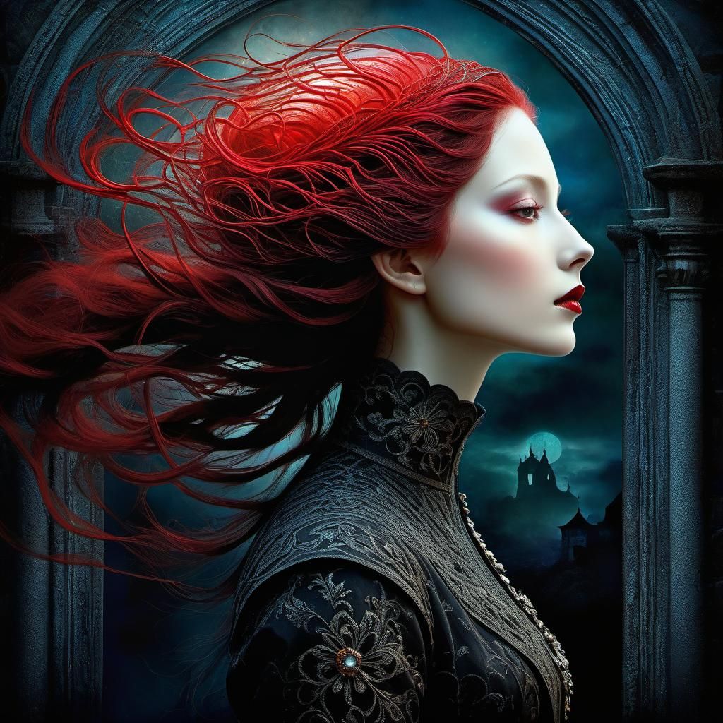 Gothic Female Portrait with Flowing Hair
