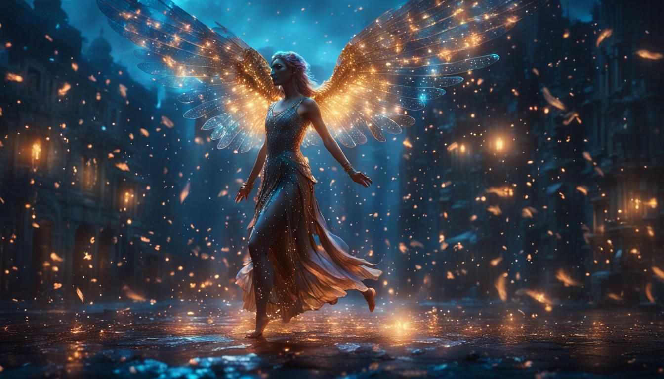 Winged Woman Dancing in the Night: Fantasy Art