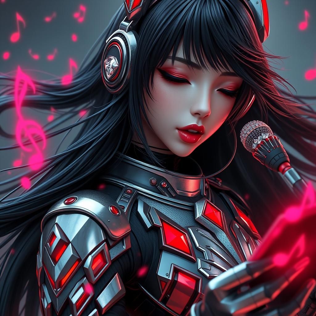 Singing Female Bard with Mecha Armor, Digital Art