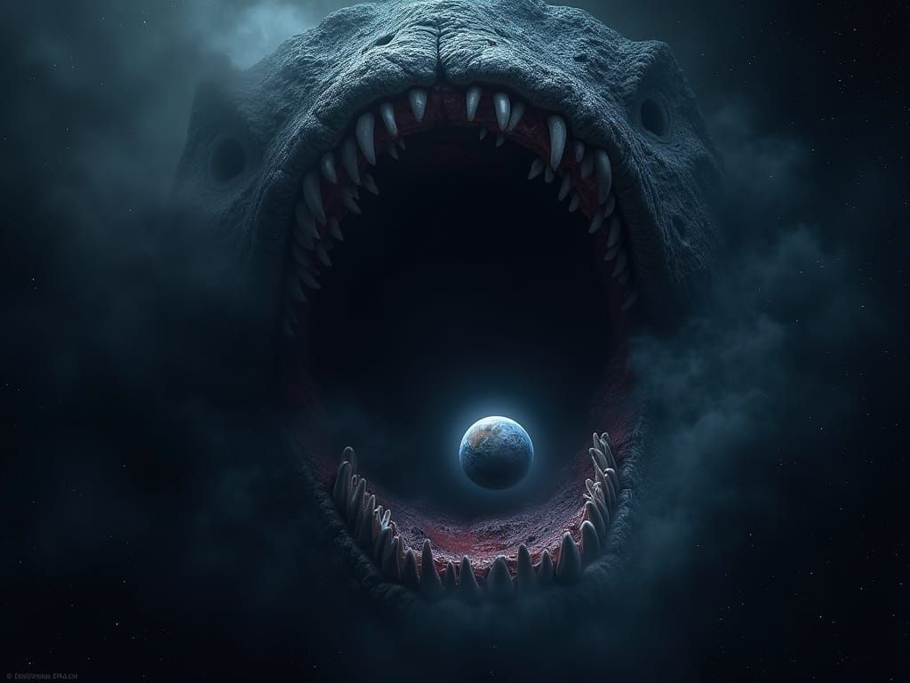 Immense Shadow Devours Planet in Deep Space