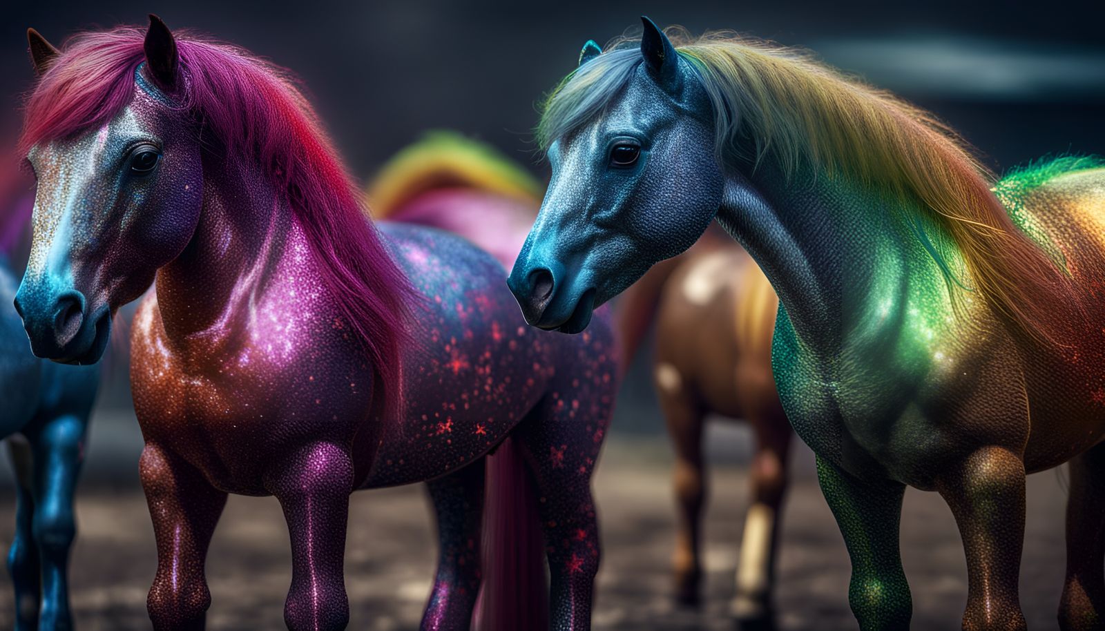 Hyperrealistic Rainbow Glitter Ponies in HDR